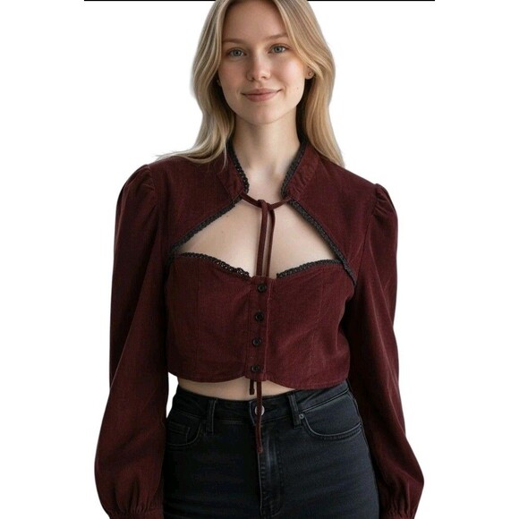 Cider Top Womans Extra Small Wine Prairie Crop Corset Long Sleeve Midevil Fair - Picture 1 of 6